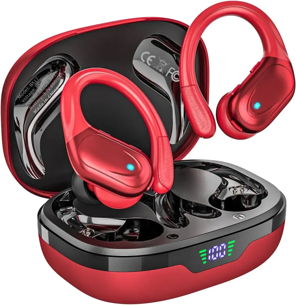 HAOYUYAN Wireless Earbuds, Sports Bluetooth Headphones, 80Hrs Playtime Ear Buds with LED Power Display, Noise Canceling Headset, IPX7 Waterproof Earphones for Workout/Running(Black) overlay