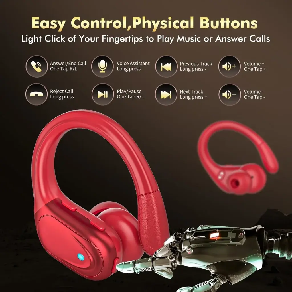 HAOYUYAN Wireless Earbuds, Sports Bluetooth Headphones, 80Hrs Playtime Ear Buds with LED Power Display, Noise Canceling Headset, IPX7 Waterproof Earphones for Workout/Running(Black)