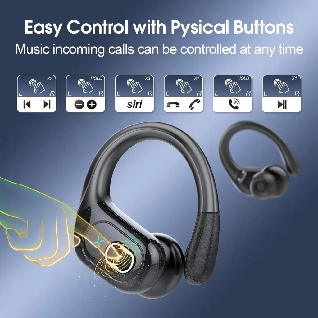 Wireless Earbuds 75hrs Bluetooth 5.4 Headphone Sport, 2026 Bluetooth Earbuds Stereo Deep Bass Over Ear Bud with Earhooks, ENC Noise Cancelling Mic, IPX7 Waterproof Earphone for Gym/Running/Workout overlay