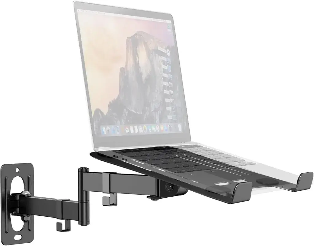 PUTORSEN 2-in-1 Laptop Wall Mount, Adjustable Arm for 10-17 Inch Notebook & Screens Under 32", Full Motion Adjustable Laptop Arm with Detachable Tray, Holds 4.4-19.8 lbs (Black)
