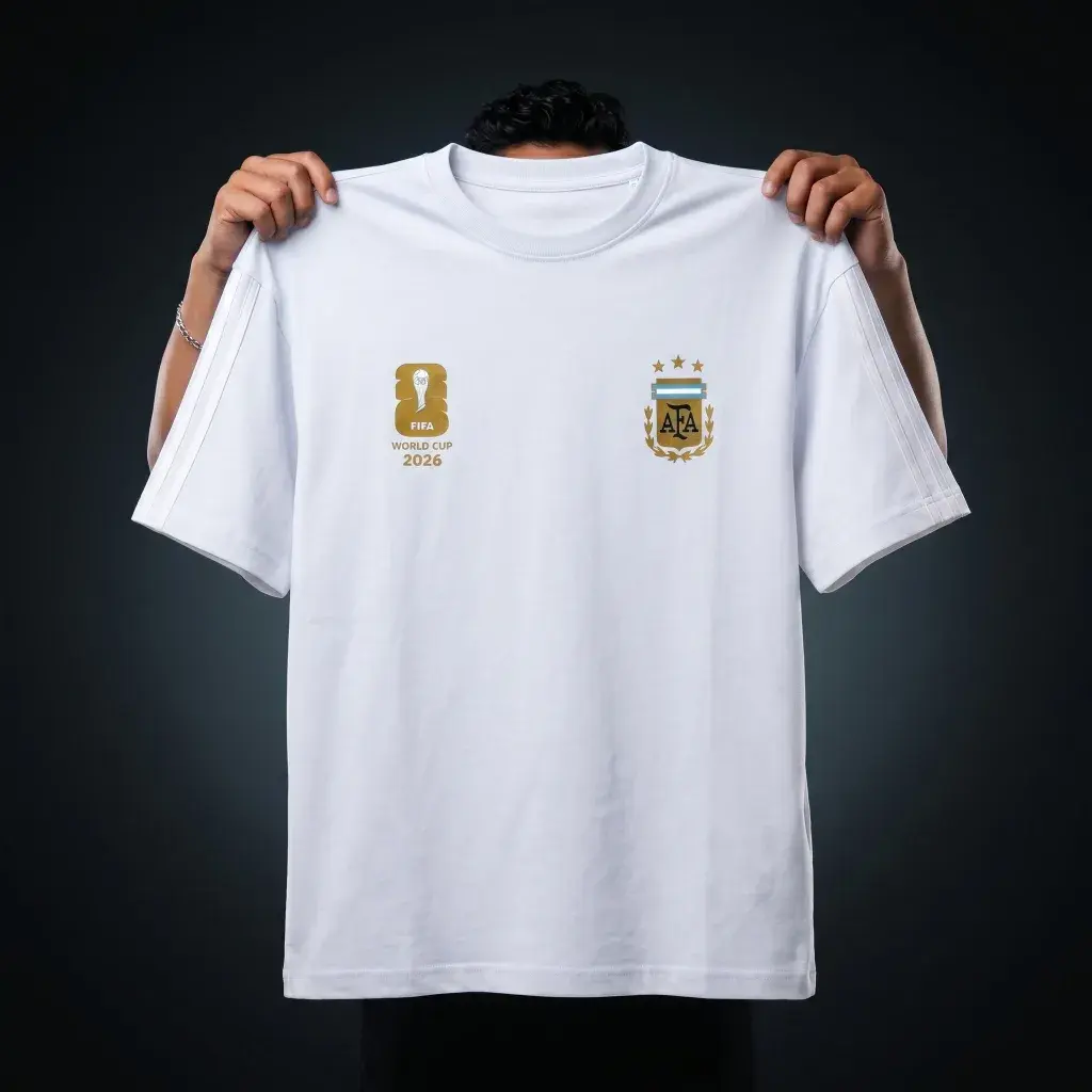 Premium Argentina Fan Edition Drop Shoulder White Color overlay