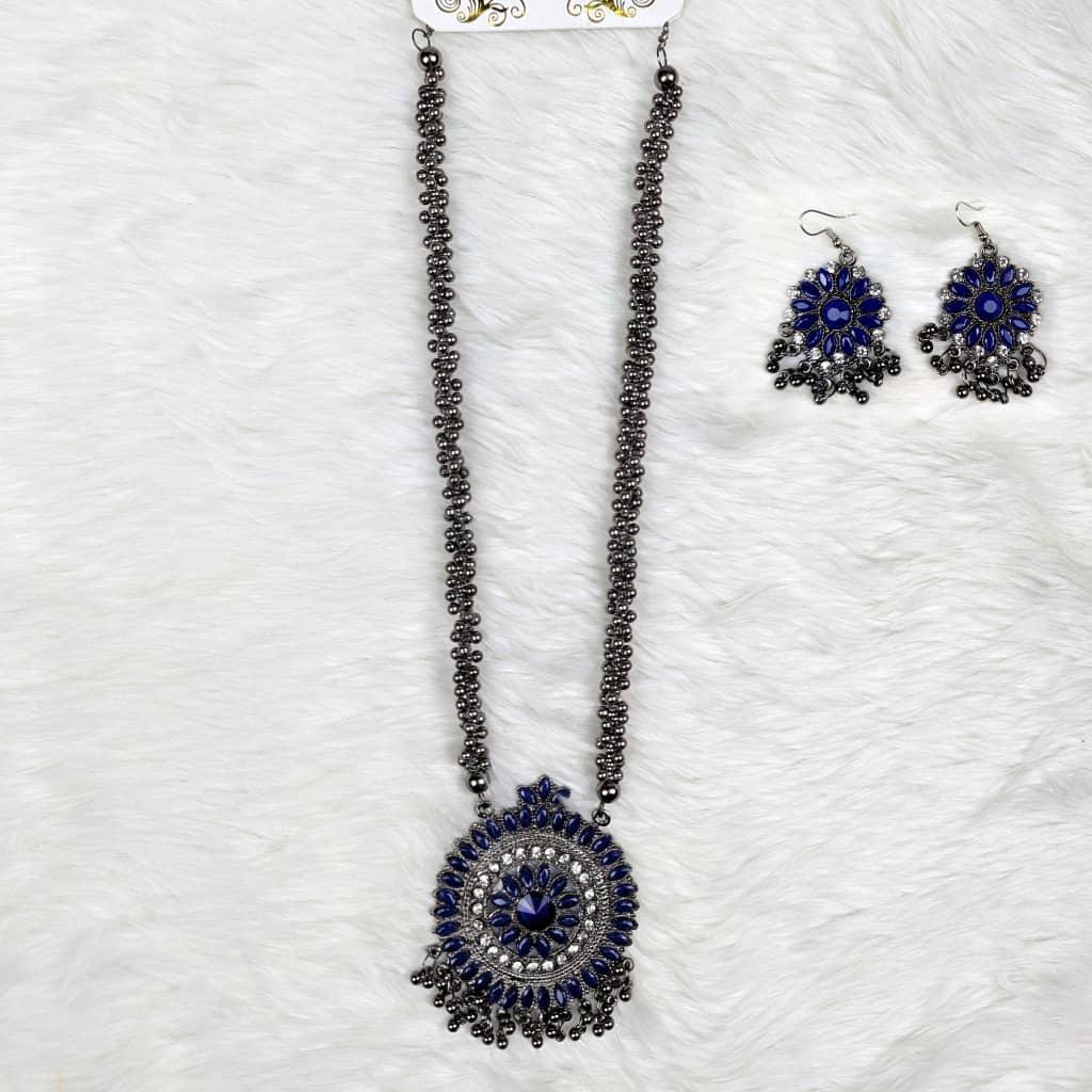 Antique Oxidized Necklace & Earrings Set – (Multiple Colors Available) overlay