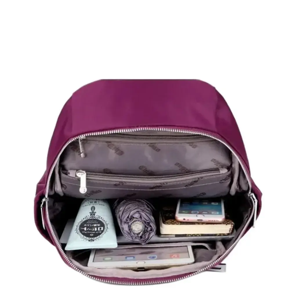 Nylon Backpack Durable Waterproof Casual Shoulder Bag (purple) overlay
