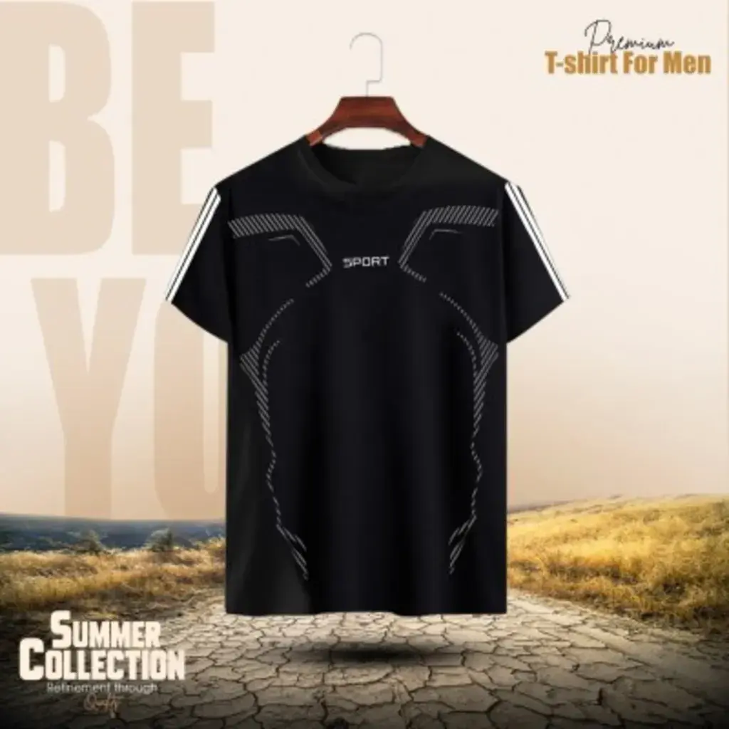 Stylish Comfortable sports T-Shirt (Black) overlay