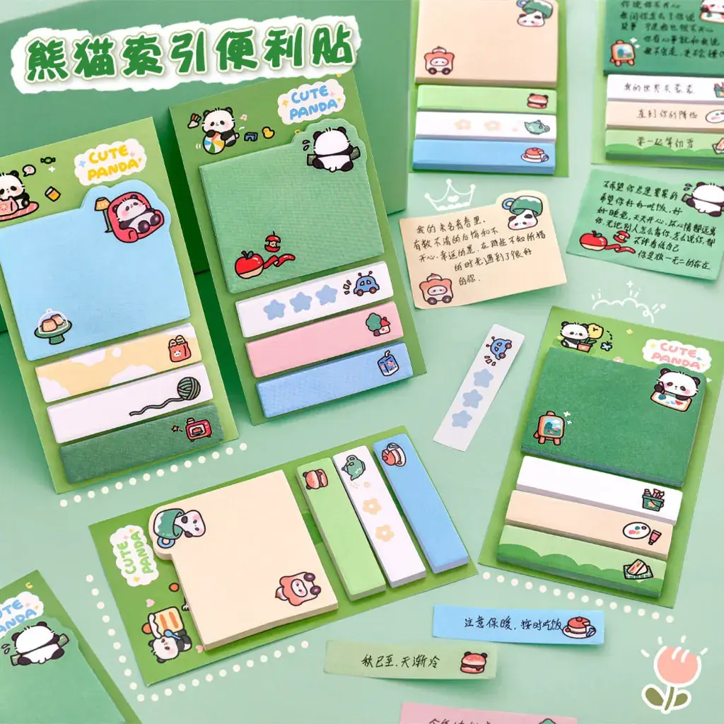 Cute Panda Index Paste Student Sticky Combination N Post-it Notes Creative Message Notes... overlay