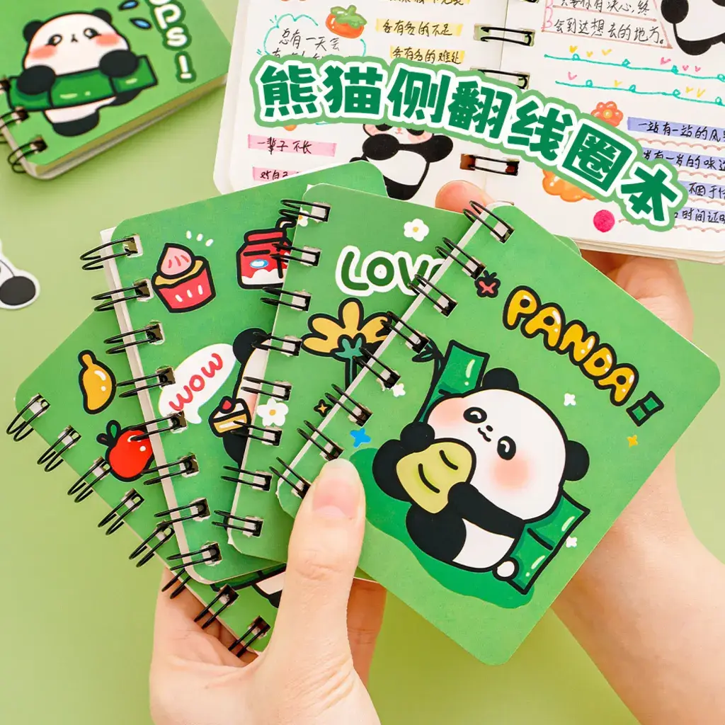 Cute A7 Panda Rollover Coil Book Student Mini Pocket Portable Journal Cartoon Learning Stationery Notebook overlay